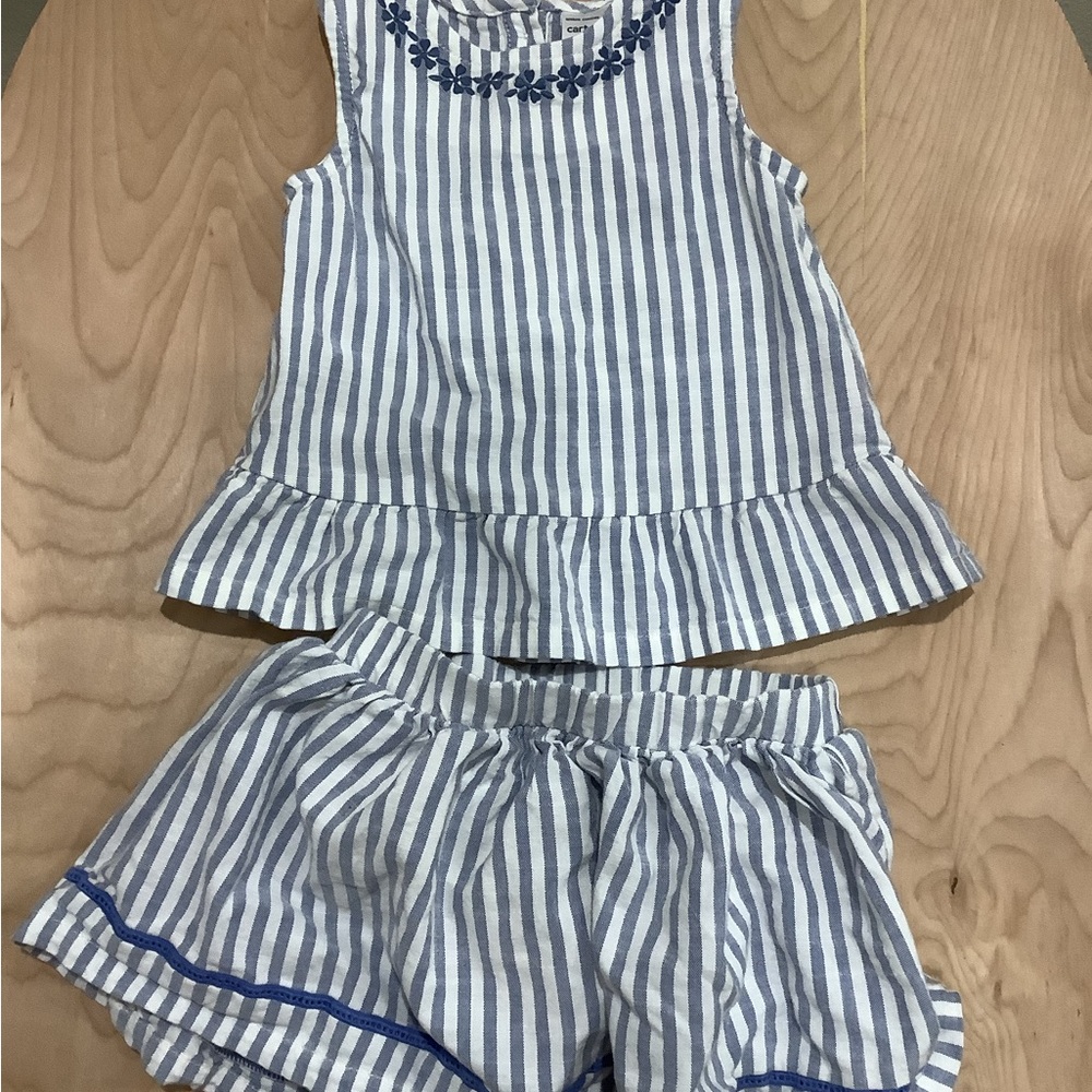 Striped Blue and White Sleeveless Top and Shorts Set